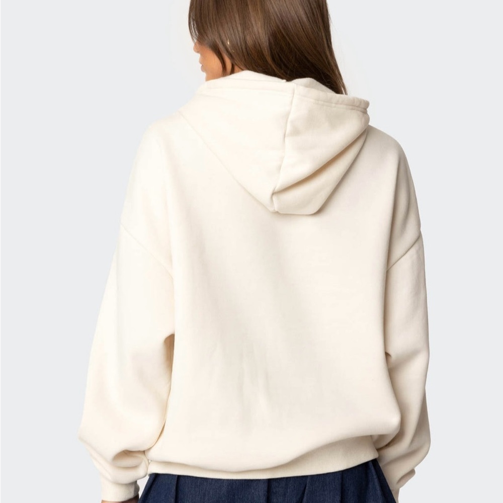 Edikted Cream and Blue Oversized Hoodie Sweatshirt - Picture 2 of 4